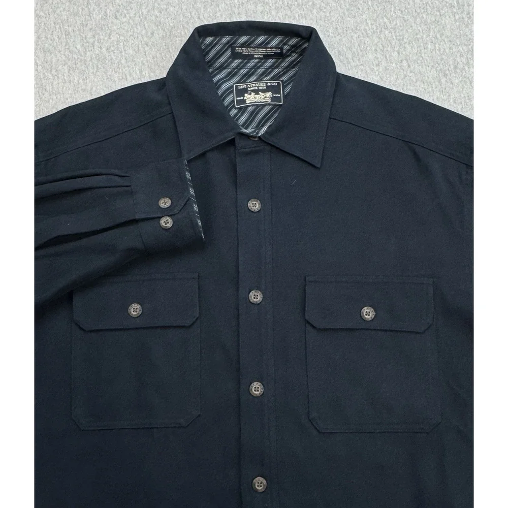 Levis Shirt Jacket Men Medium Black 100%‎ Cotton Long Sleeve Button Up